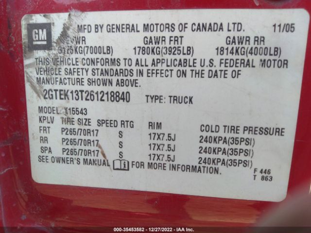 2GTEK13T261218840 GMC Sierra 1500 Slt