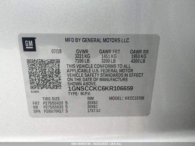 Chevrolet Tahoe Premier 2019 1GNSCCKC6KR106659 Image 9