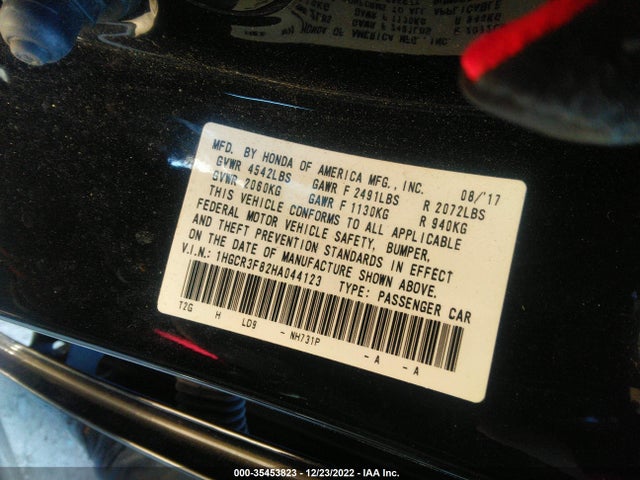 2017 HONDA ACCORD SEDAN EX-L V6 VIN: 1HGCR3F82HA044123