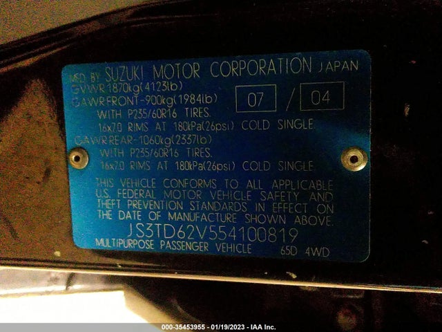 JS3TD62V554100819 Suzuki Grand Vitara