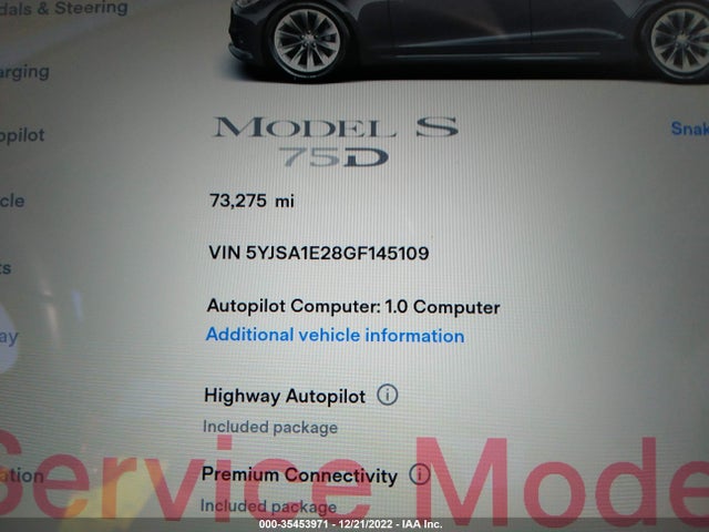 2016 Tesla Model S, VIN: 5YJSA1E28GF145109