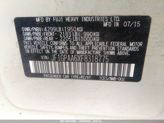 2015 Subaru Impreza, VIN: JF1GPAA6XF8318775
