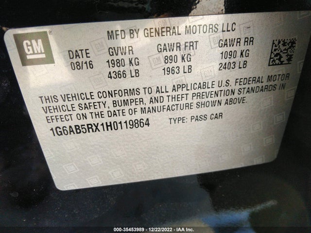 2017 Cadillac ATS, VIN: 1G6AB5RX1H0119864
