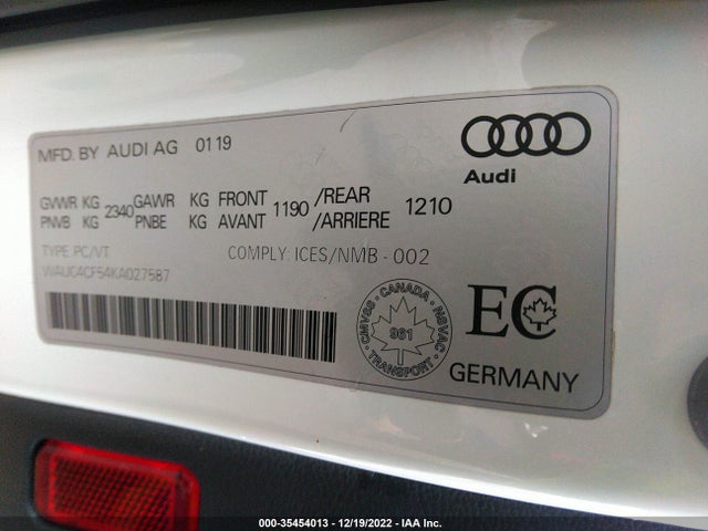 2019 Audi S5, VIN: WAUC4CF54KA027587