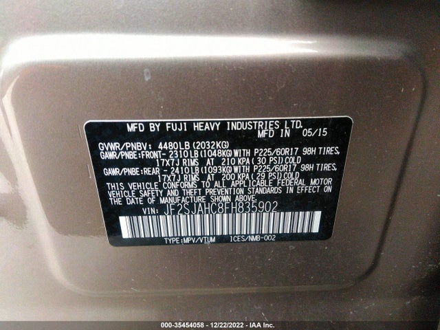 2015 Subaru Forester, VIN: JF2SJAHC8FH835902
