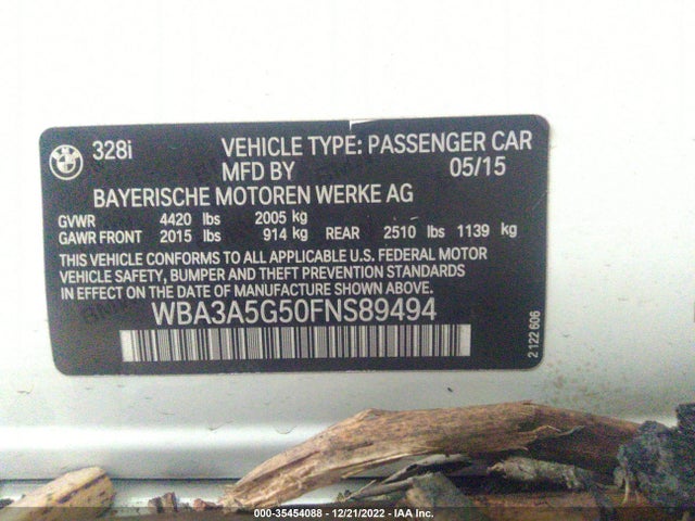 2015 BMW 3 SERIES 328I VIN: WBA3A5G50FNS89494