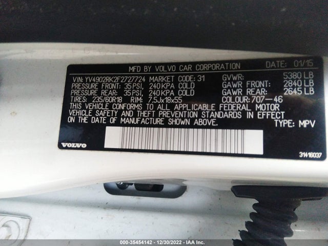 2015 Volvo XC60, VIN: YV4902RK2F2727724