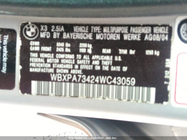 WBXPA73424WC43059 BMW X3 2.5I