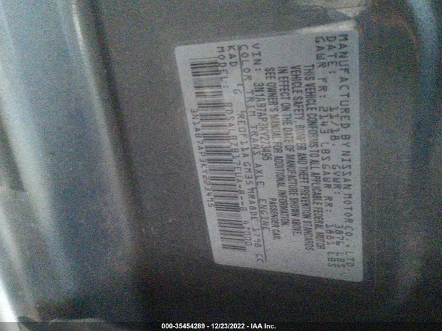 2019 NISSAN SENTRA S VIN: 3N1AB7AP3KY273495