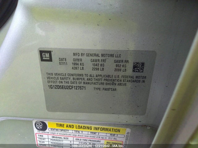 2012 CHEVROLET MALIBU LT W/2LT VIN: 1G1ZD5EU2CF127671