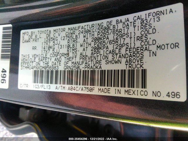 2013 TOYOTA TACOMA VIN: 3TMMU4FNXDM056983
