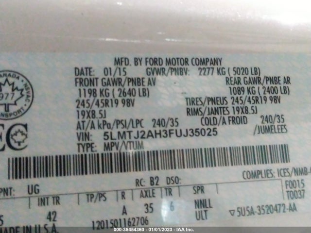 Lincoln MKC 2015 5LMTJ2AH3FUJ35025 Image 9