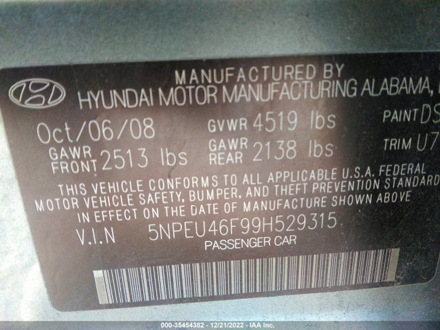 Hyundai SONATA SE 2009 5NPEU46F99H529315 Image 10