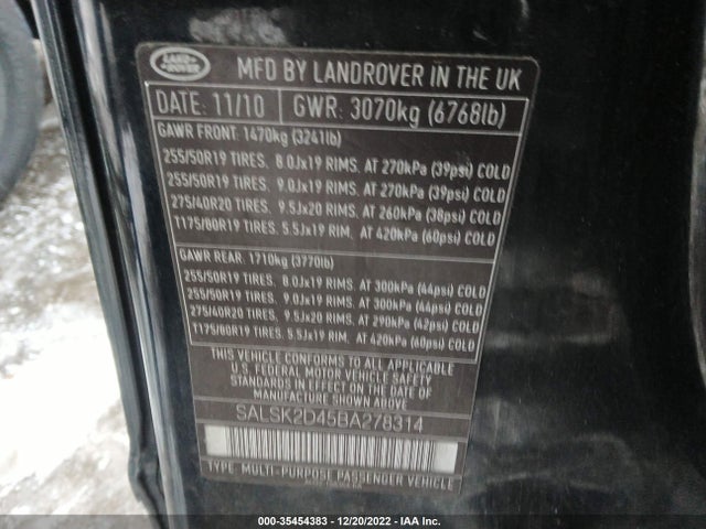 Land Rover RANGE ROVER SPORT 2011 SALSK2D45BA278314 Image 10