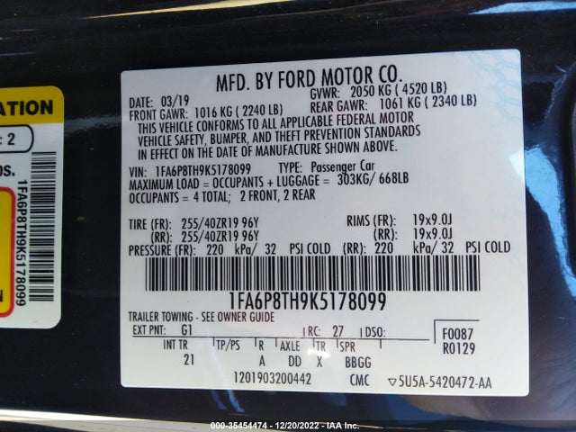 2019 Ford Mustang, VIN: 1FA6P8TH9K5178099