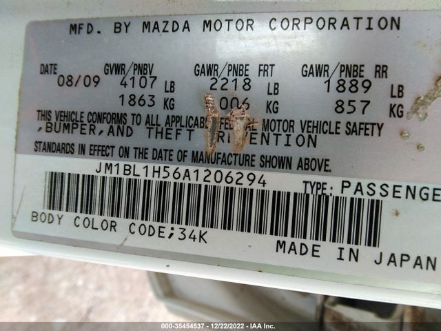 2010 MAZDA MAZDA3 VIN: JM1BL1H56A1206294