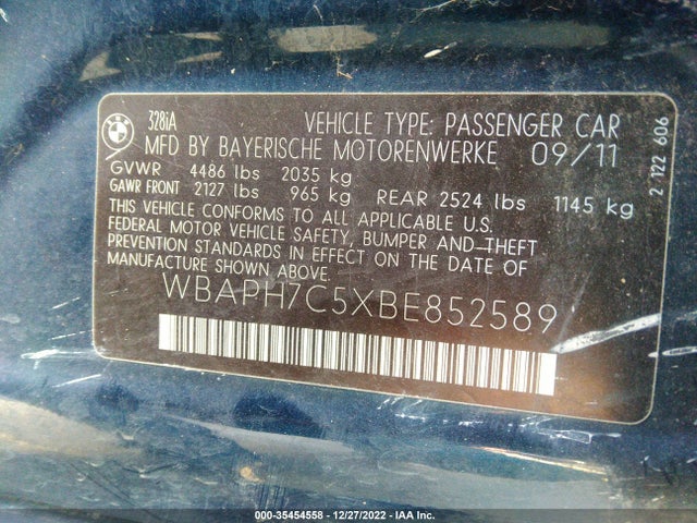2011 BMW 3 SERIES 328I VIN: WBAPH7C5XBE852589