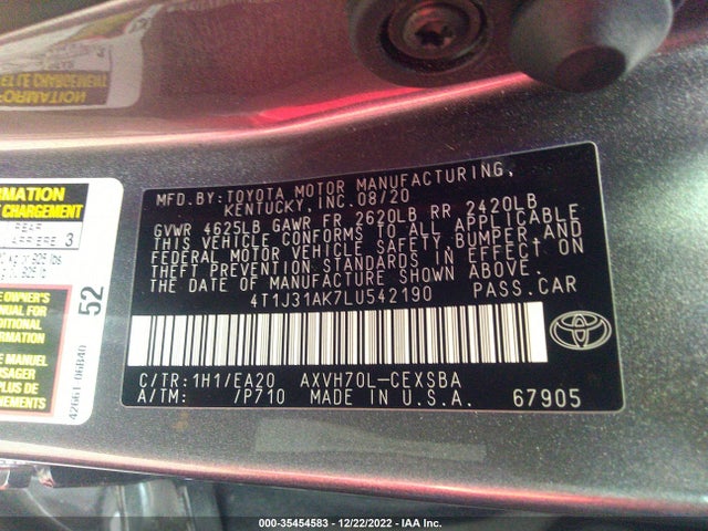2020 Toyota Camry, VIN: 4T1J31AK7LU542190