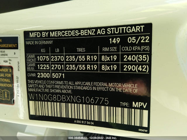 2022 Mercedes-Benz GLC-Class, VIN: W1N0G8DBXNG106775