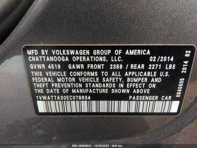 1VWAT7A30EC078634 Volkswagen Passat
