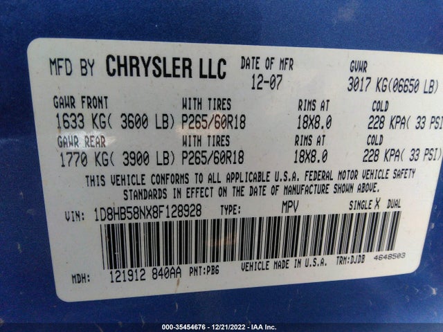 Dodge Durango 2008 1D8HB58NX8F128928 Image 10