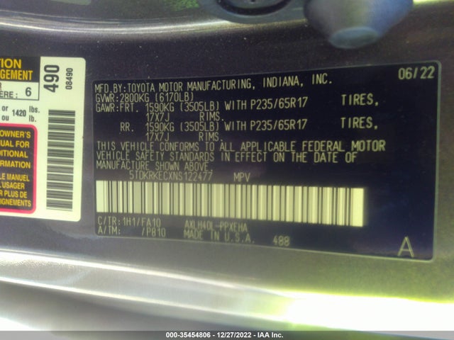 2022 Toyota Sienna, VIN: 5TDKRKECXNS122477