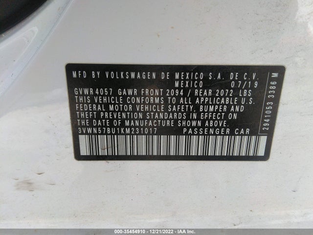 2019 Volkswagen Jetta, VIN: 3VWN57BU1KM231017