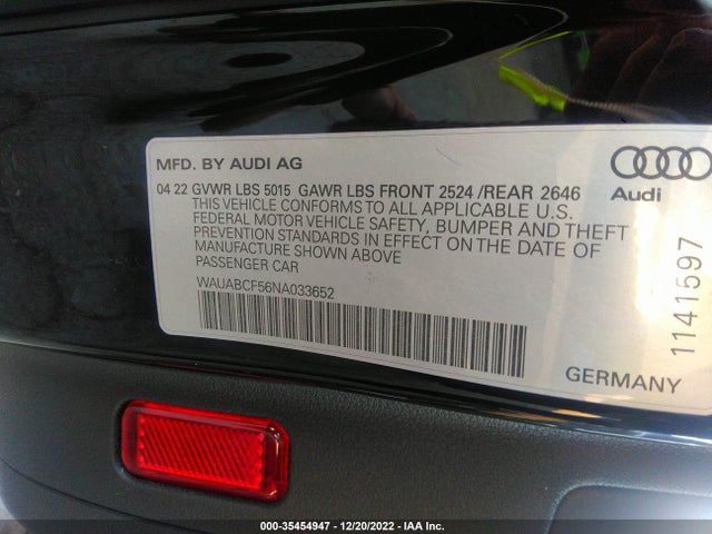 WAUABCF56NA033652 Audi A5 Sportback Premium