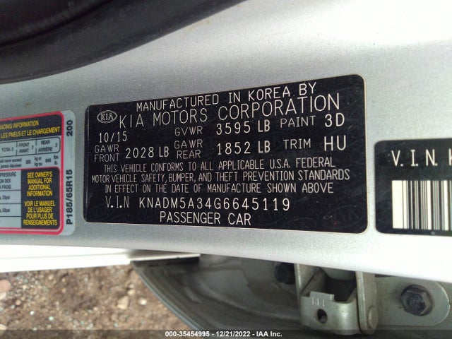 2016 KIA RIO LX VIN: KNADM5A34G6645119
