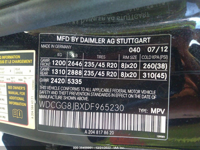 2013 MERCEDES-BENZ GLK-CLASS GLK 350 VIN: WDCGG8JBXDF965230