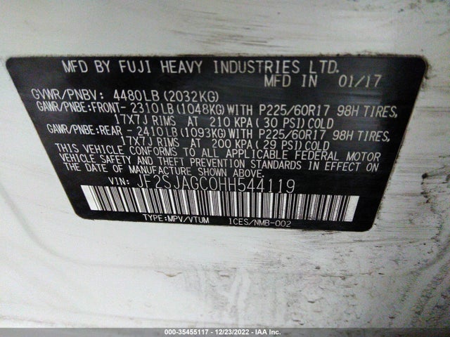JF2SJAGC0HH544119 Subaru Forester Premium