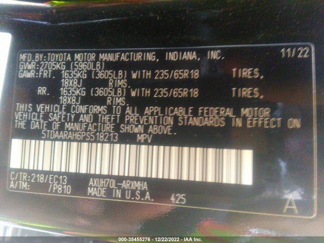 Toyota Highlander 2023 5TDAARAH6PS518213 Image 11