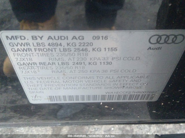 Audi Q3 PREMIUM 2017 WA1ECCFS7HR007682 Image 9