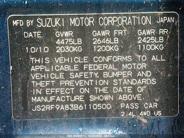 JS2RF9A83B6110500 Suzuki Kizashi Sls Sport