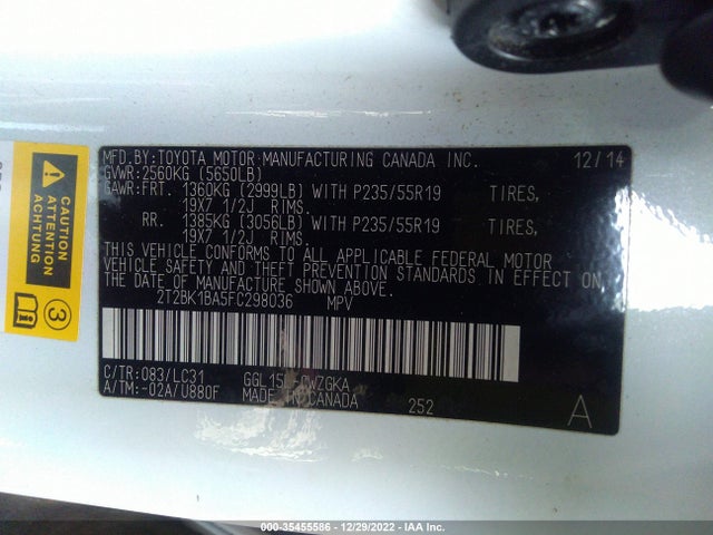 2T2BK1BA5FC298036 Lexus RX 350