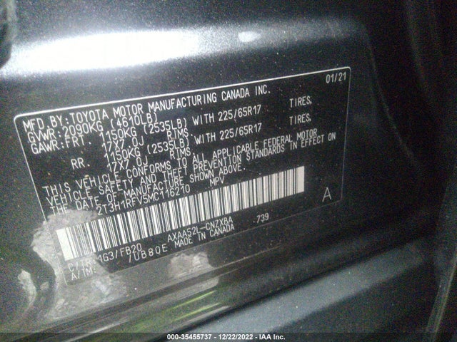 2021 Toyota RAV4, VIN: 2T3H1RFV5MC116210