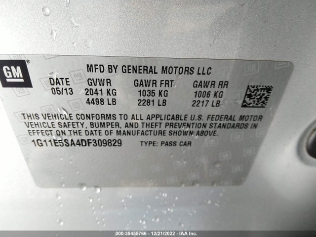 2013 CHEVROLET MALIBU LT VIN: 1G11E5SA4DF309829