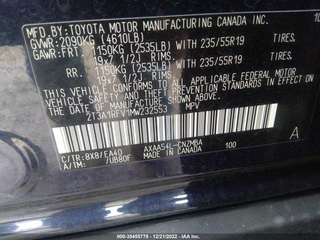 2021 Toyota RAV4, VIN: 2T3A1RFV1MW232553