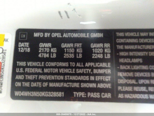 2019 Buick Cascada, VIN: W04WH3N50KG328581