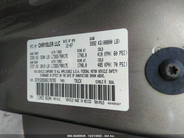 2008 DODGE RAM 2500 SLT VIN: 3D7KS28D68G176795