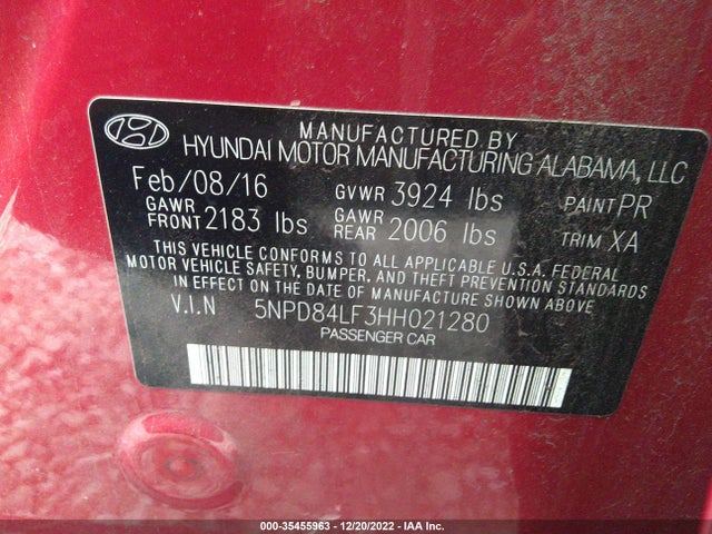2017 HYUNDAI ELANTRA SE VIN: 5NPD84LF3HH021280
