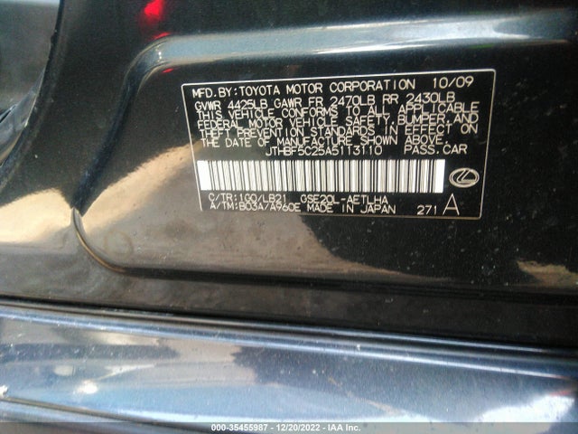 Lexus IS 250 2010 JTHBF5C25A5113110 Image 9