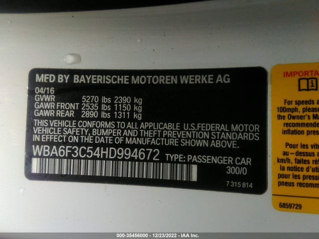2017 BMW 6 Series, VIN: WBA6F3C54HD994672