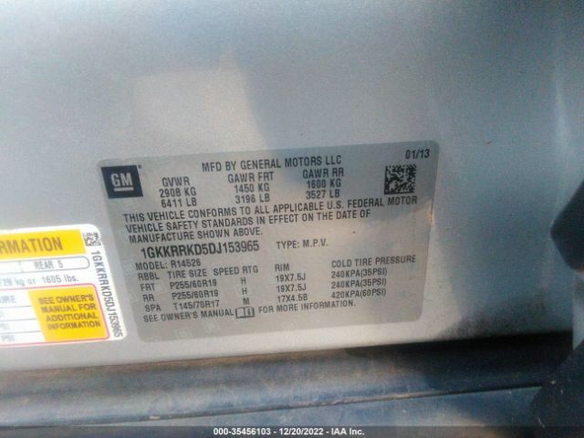 1GKKRRKD5DJ153965 GMC ACADIA SLT