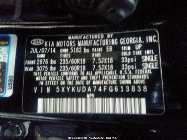 5XYKUDA74FG613838 KIA SORENTO EX