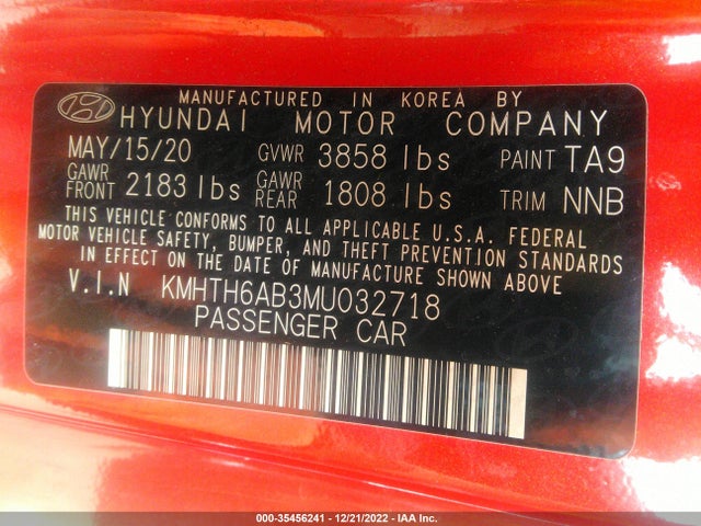 2021 Hyundai Veloster, VIN: KMHTH6AB3MU032718