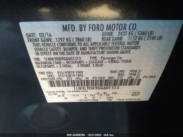 Lincoln MKS 2016 1LNHL9DK9GG601513 Image 10