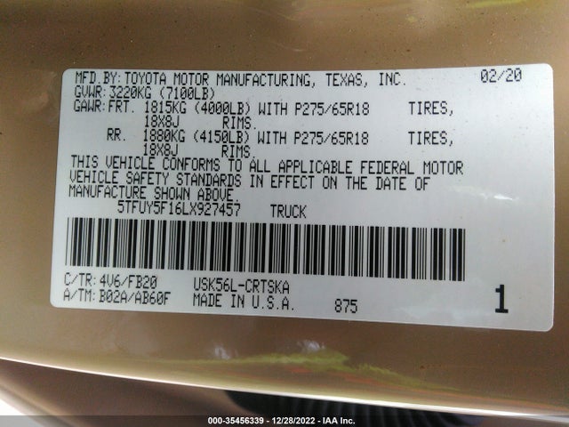 2020 Toyota Tundra, VIN: 5TFUY5F16LX927457