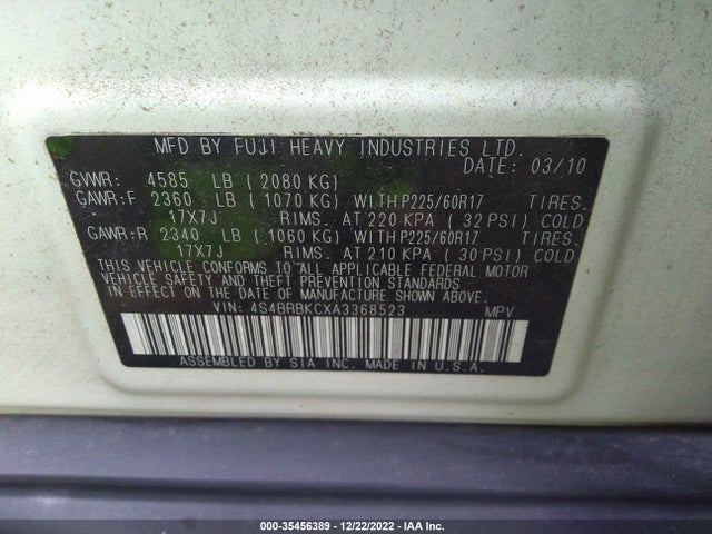 Subaru Outback Ltd Pwr Moon 2010 4S4BRBKCXA3368523 Image 9