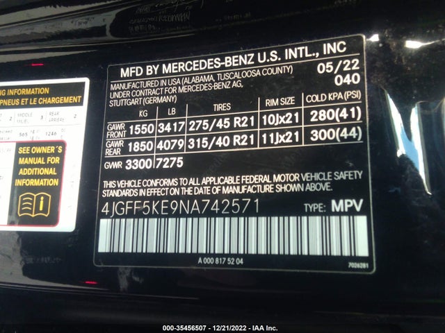 2022 Mercedes-Benz GLS-Class, VIN: 4JGFF5KE9NA742571